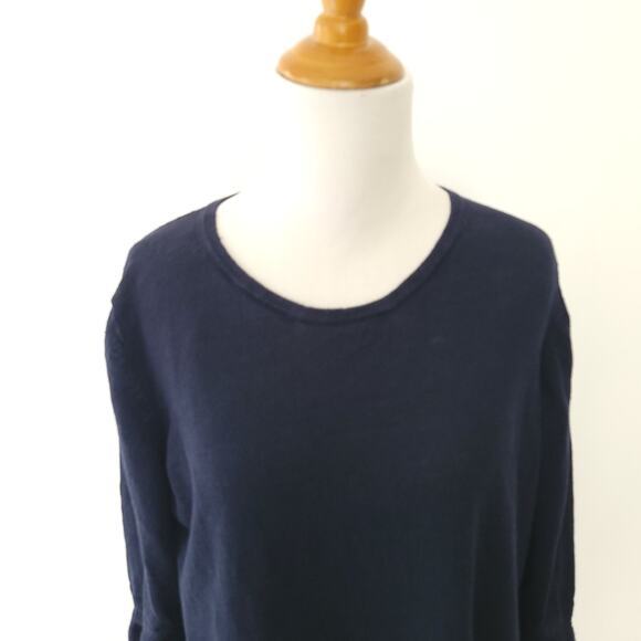 Talbots Linen Blouse Navy 3/4 Bell Sleeves Scoop Neck Large - Picture 4 of 9